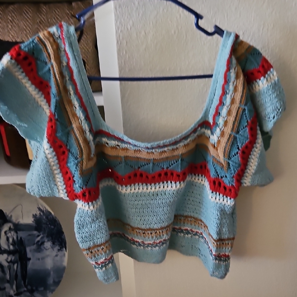 POL Vibrant Striped Crochet Top